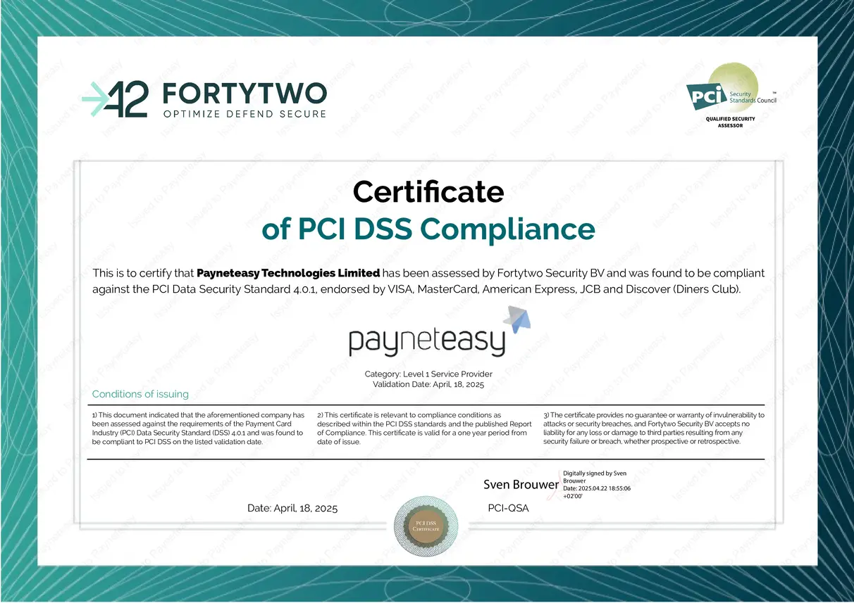 Certificate of PCI DSS Compliance